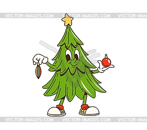 Cartoon groovy Christmas holiday pine character - vector clipart