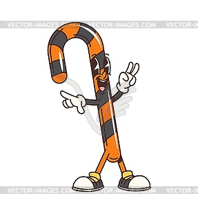 Groovy Halloween candy cane cartoon character - vector clip art