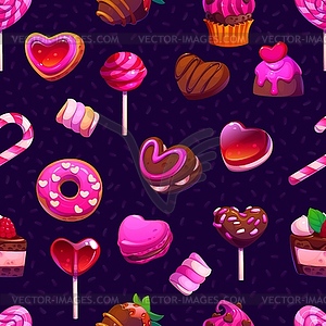 Valentine hearts and pink candy sweets pattern - color vector clipart