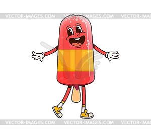 Groovy ice cream character, cartoon funky popsicle - vector image