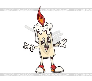 Groovy Halloween holiday candle cartoon character - vector image