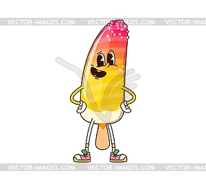 Groovy ice cream popsicle character stands akimbo - vector clipart