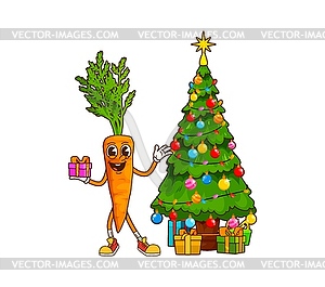 Groovy Christmas carrot vegetable character - color vector clipart