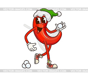 Groovy Christmas chili pepper vegetable character - vector clip art