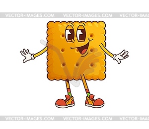 Funny groovy cookie and bakery cartoon character - vector image