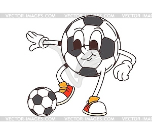 Cartoon retro groovy soccer ball funny character - vector clip art