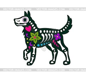 Mexican day of dead dog animal tattoo, sugar skull - vector clipart