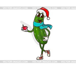 Groovy Christmas cucumber vegetable character - vector clipart