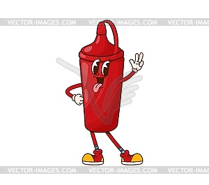 Cartoon fast food ketchup bottle groovy character - vector clip art