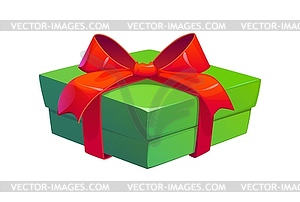 Cartoon Christmas, birthday holiday green gift box - vector image