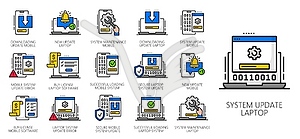Maintenance and update software app line icons - royalty-free vector image