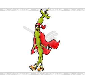 Cartoon groovy legume bean pod superhero character - vector image