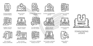 Update software app line icons, computer, phone - vector clipart