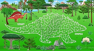 Kids labyrinth maze game with dinosaur and eggs - vector image