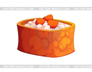 Cartoon inari Japanese roll with salmon pieces, - vector clipart