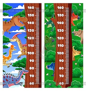Линейка для определения роста детей с изображением доисторических динозавров - изображение в векторном формате