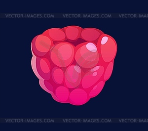 Cartoon raspberry berry fruit with glossy texture - vector image