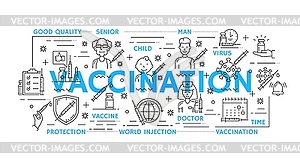 Vaccination line icons, syringe, vaccine, doctor - vector clipart