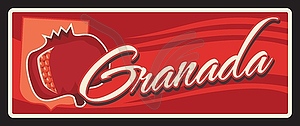 Spain Granada spanish city retro travel plate - vector image