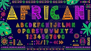 African font and ethnic tribal alphabet typeface - vector image