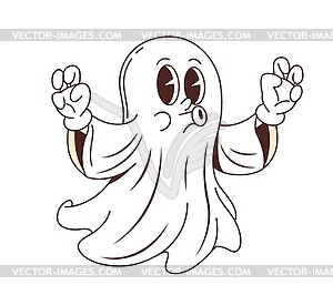 Cartoon groovy Halloween ghost character says boo - vector clipart