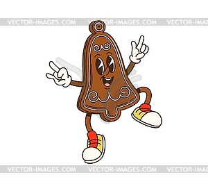 Cartoon groovy Christmas gingerbread bell cookie - color vector clipart