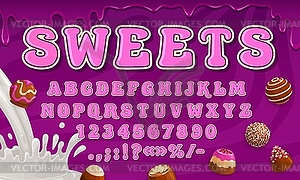 Chocolate font, candy and choco dessert food type - vector image