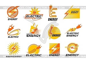 Значок электрической энергии, силовые молнии, штепсельные вилки - стоковый клипарт