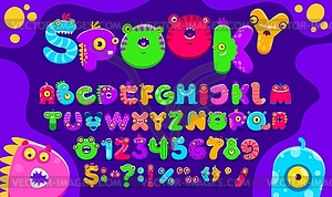 Cartoon monster font, funny bugaboo typeface - royalty-free vector image