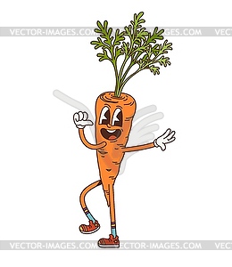 Cartoon groovy carrot vegetable, funky character - vector image