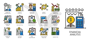 Financial analysis color line icons, finance set - vector clipart