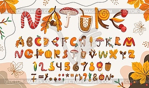Cartoon fall autumn font, Thanksgiving type - vector clipart
