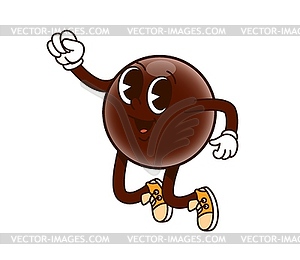 Groovy chocolate candy sweet character jumping - vector image