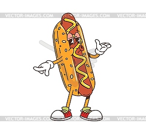 Cartoon retro groovy fast food hotdog character - vector image