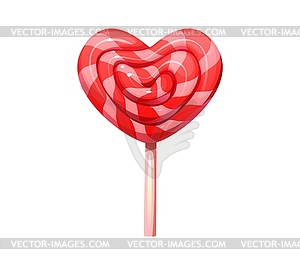 Valentine heart pink candy lollypop, sweet treat - vector image