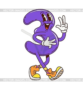 Groovy math number three 3 retro cartoon character - vector clipart