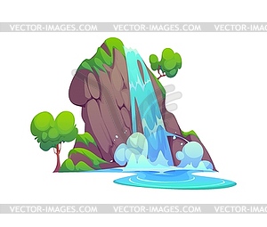 Cartoon waterfall water cascade, park location - stock vector clipart