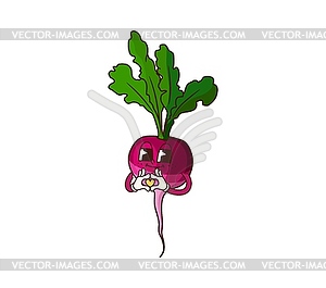 Cartoon groovy radish veggie showing heart symbol - vector clipart