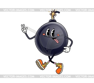 Bomb with burning wick groovy foolish character - vector EPS clipart