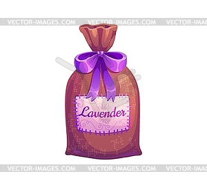 Cartoon lavender scented bag adorned with ribbon - vector image