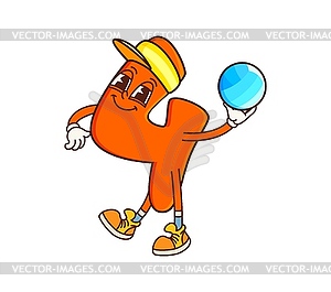 Math number four groovy funny character on fitness - vector image