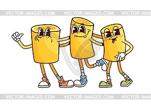 Italian pasta groovy happy characters embrace - vector EPS clipart