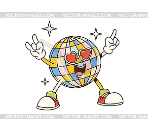 Groovy valentine disco ball character retro dance - vector clipart