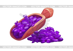 Cartoon wooden scoop with lavender flower petals - vector clip art