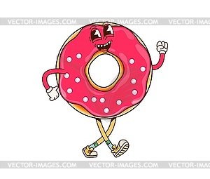 Groovy fast food donut cartoon retro character - vector clipart