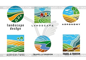 Landscape icons for travel, agriculture or farming - vector EPS clipart