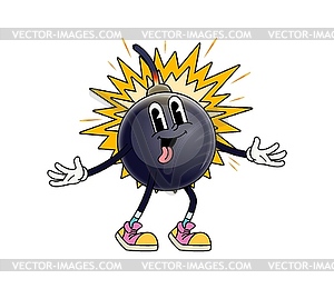 Exploding bomb cheerful groovy character - vector clip art