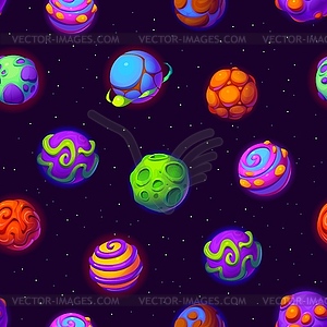 Cartoon space alien planets seamless pattern - vector clipart