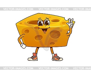 Cartoon groovy cheese peace cheerful character - vector image