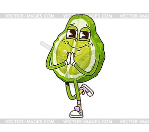 Groovy tropical half fruit bergamot in yoga pose - vector clip art